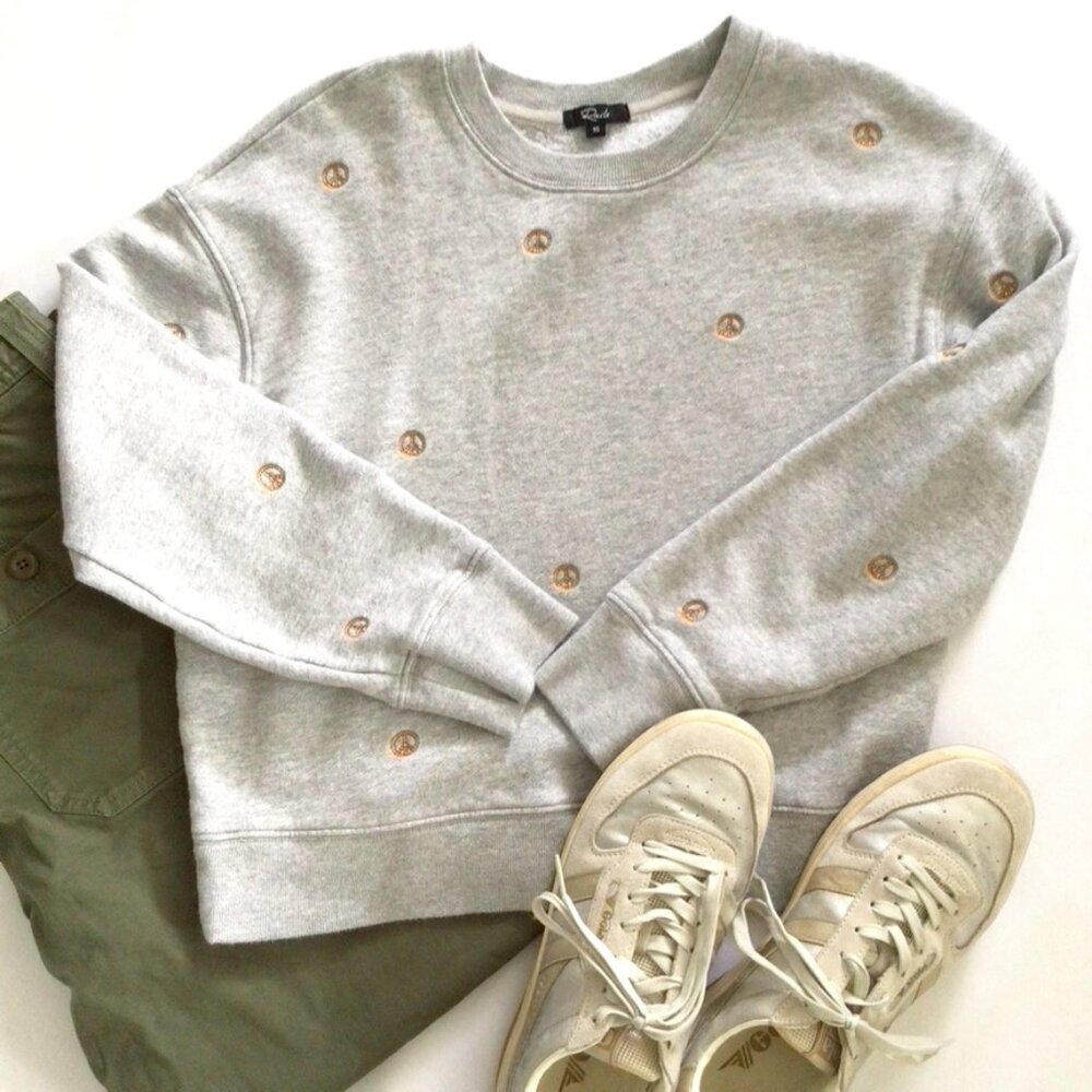 Rails Ramona Grey Sweatshirt w/Gold Peace Embroidery Sz XS